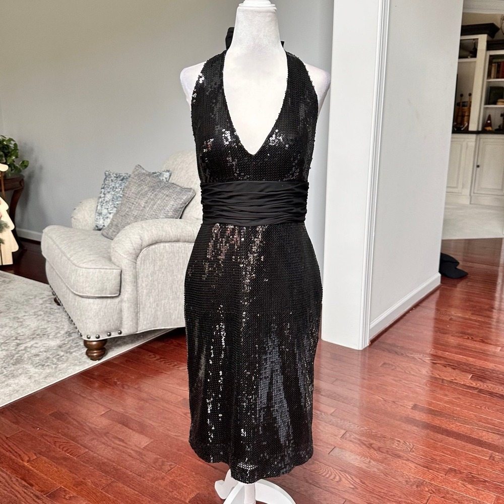 Y2K 2000s Dusk Collection Luxury Fully Sequined Halter Cocktail Dress Size 6